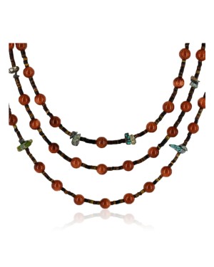 $470 Certified Authentic 3 Strand Navajo .925 Sterling Silver Turquoise and Gold Stone Native American Necklace 15761-2
