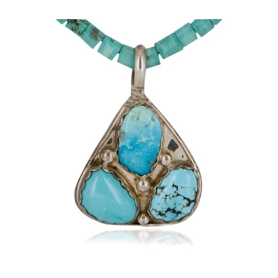 $470 Handmade Certified Authentic .925 Sterling Silver Navajo Natural Turquoise Native American Necklace 15390-15275