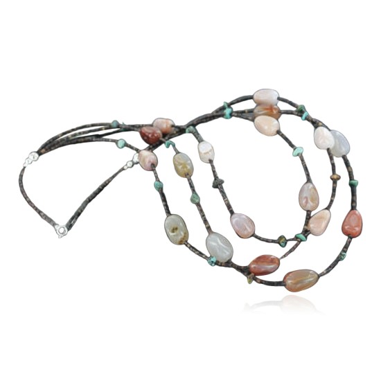 $480 Certified Authentic 3 Strand Navajo .925 Sterling Silver Turquoise and Carnelian Native American Necklace 750106-62