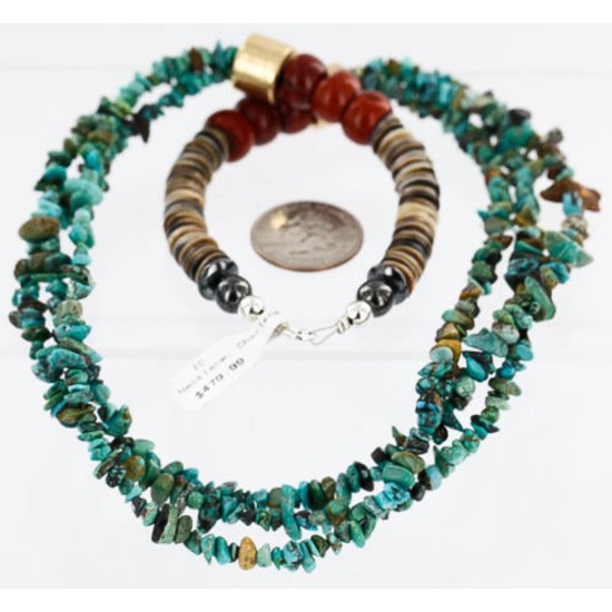 Certified Authentic 3 Strand Navajo .925 Sterling Silver 12kt Gold Filled Twisted Turquoise Native American Necklace 750130-101