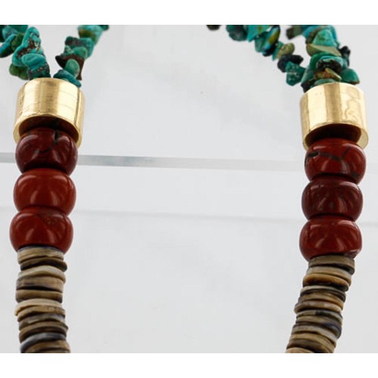 Certified Authentic 3 Strand Navajo .925 Sterling Silver 12kt Gold Filled Twisted Turquoise Native American Necklace 750130-101