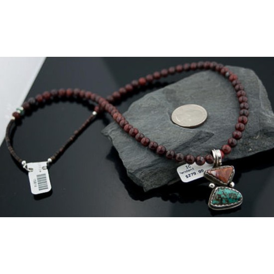 Handmade Certified Authentic Navajo .925 Sterling Silver Natural Spiny Oyster and Turquoise Native American Necklace 370880416604