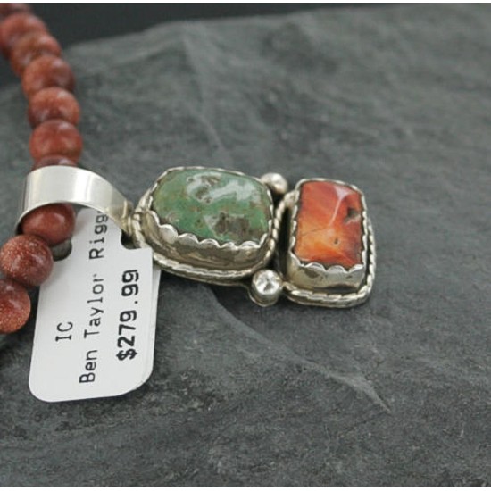 Handmade Certified Authentic Navajo .925 Sterling Silver Natural Spiny Oyster and Turquoise Native American Necklace 390684970135