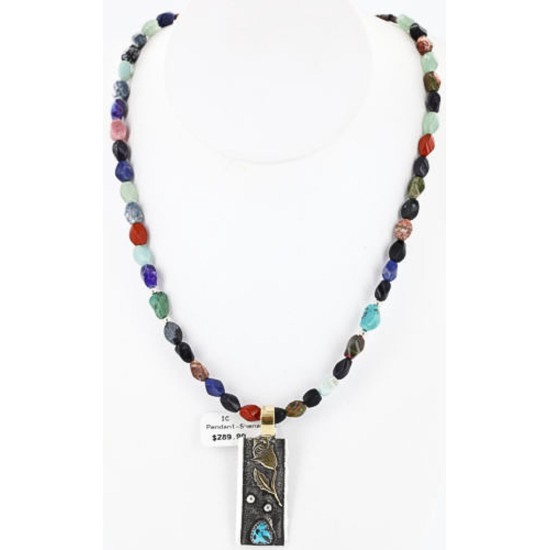 12kt Gold Filled and .925 Sterling Silver Handmade Rose Certified Authentic Navajo Turquoise Native American Necklace 390784295279