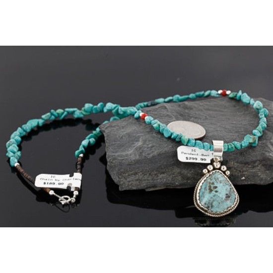 Handmade Certified Authentic Navajo .925 Sterling Silver Natural Turquoise Native American Necklace 370991492758