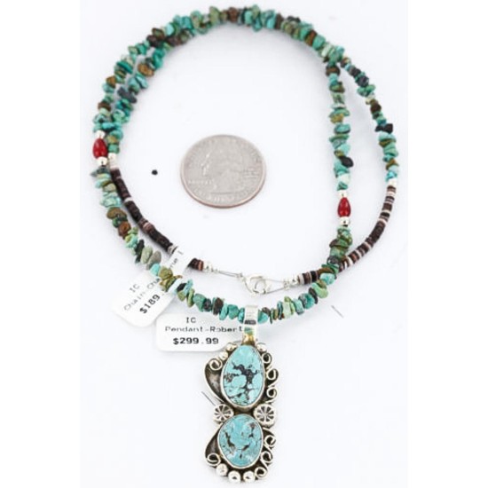 Handmade Certified Authentic Navajo .925 Sterling Silver Natural Turquoise and Coral Native American Necklace & Pendant 390794853864