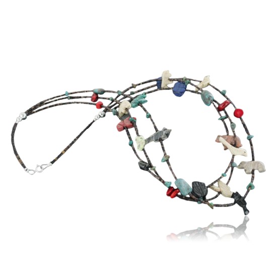 $500 Carved Fetish Certified Authentic 3 Strand Navajo .925 Sterling Silver MultiColor Stones and Turquoise Native American Necklace 370920454832
