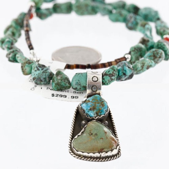 $500 Handmade Certified Authentic Navajo .925 Sterling Silver Natural AJAX and Turquoise Native American Necklace 390760754589