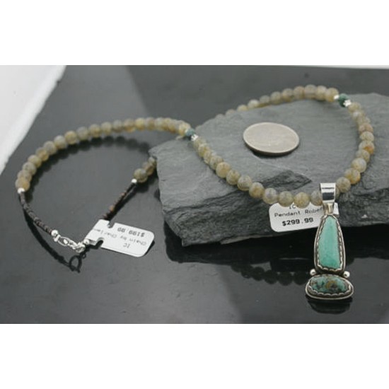 Handmade Certified Authentic Navajo .925 Sterling SilverONE Mountain and Turquoise Native American Necklace 390732524230