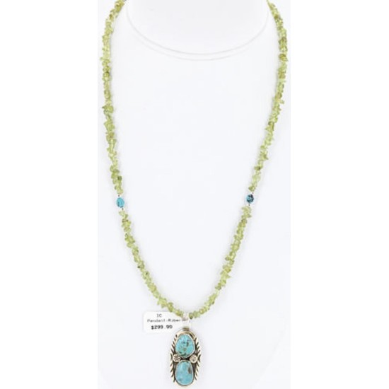 Handmade Certified Authentic Navajo .925 Sterling Silver Peridot and Turquoise Native American Necklace & Pendant 390795467394