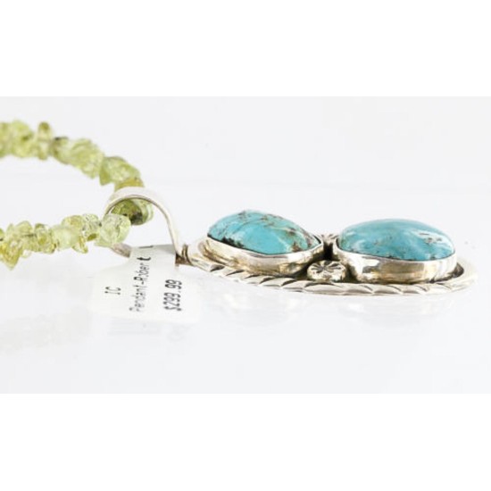 Handmade Certified Authentic Navajo .925 Sterling Silver Peridot and Turquoise Native American Necklace & Pendant 390795467394