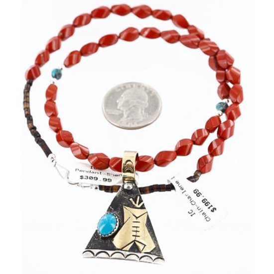 12kt Gold Filled .925 Sterling Silver Handmade INDIAN TEEPEE Certified Authentic Navajo Turquoise Native American Necklace 371013394118