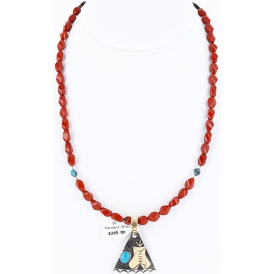 12kt Gold Filled .925 Sterling Silver Handmade INDIAN TEEPEE Certified Authentic Navajo Turquoise Native American Necklace 371013394118