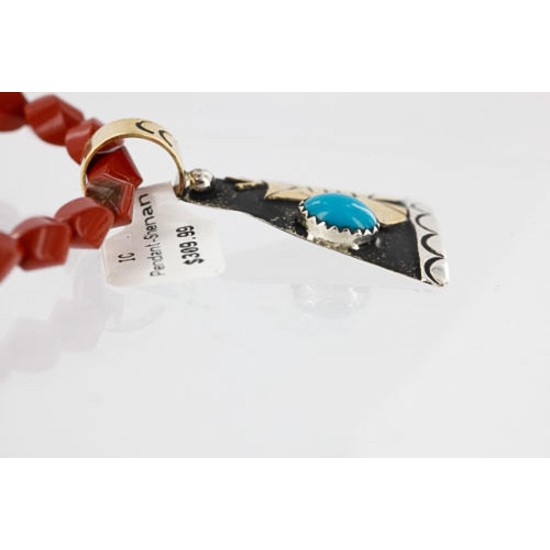12kt Gold Filled .925 Sterling Silver Handmade INDIAN TEEPEE Certified Authentic Navajo Turquoise Native American Necklace 371013394118