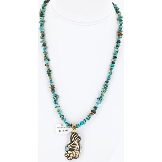 12kt Gold Filled and .925 Sterling Silver Handmade KOKOPELLI Certified Authentic Navajo Turquoise Native American Necklace 390792627137