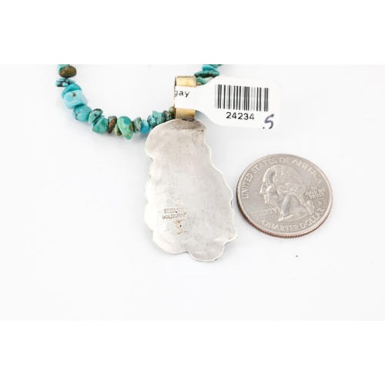 12kt Gold Filled and .925 Sterling Silver Handmade KOKOPELLI Certified Authentic Navajo Turquoise Native American Necklace 390792627137