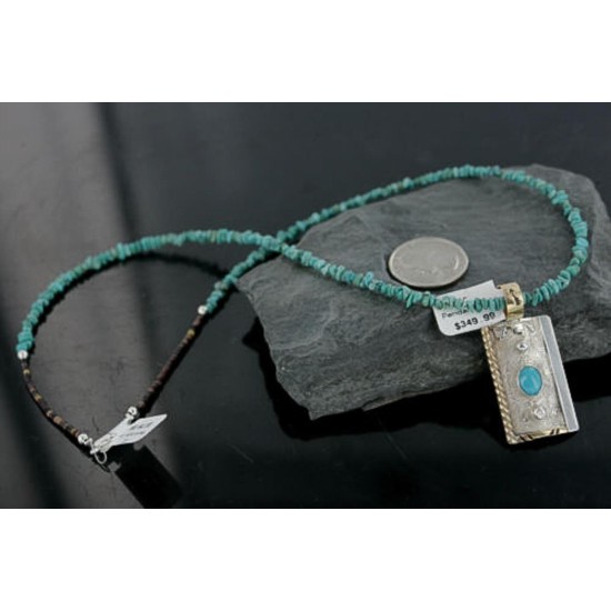 Certified Authentic 12kt Gold Filled and .925 Sterling Silver Handmade Mountain Turquoise Native American Necklace 370966309911
