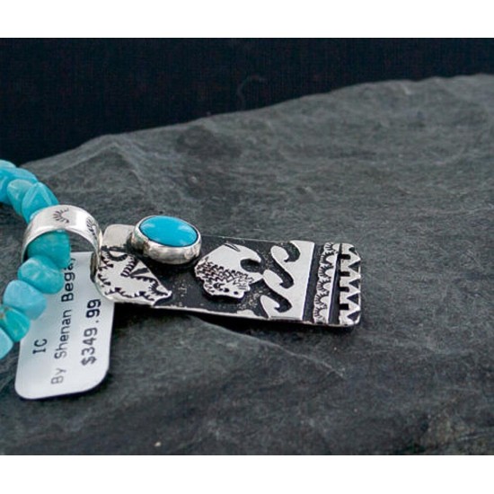 .925 Sterling Silver Handmade Buffalo Certified Authentic Navajo Turquoise Native American Necklace 390651258950