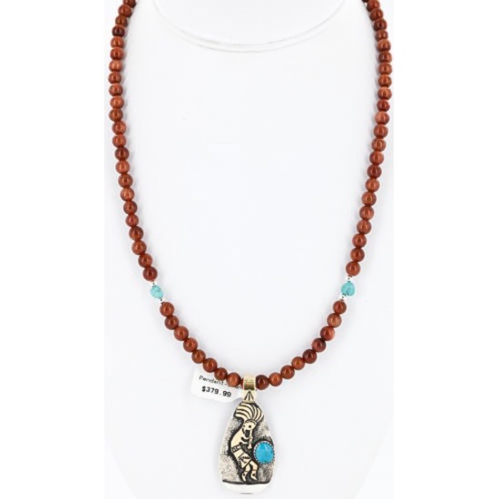 12kt Gold Filled and .925 Sterling Silver Handmade KOKOPELLI Certified Authentic Navajo Turquoise Native American Necklace 371045661855