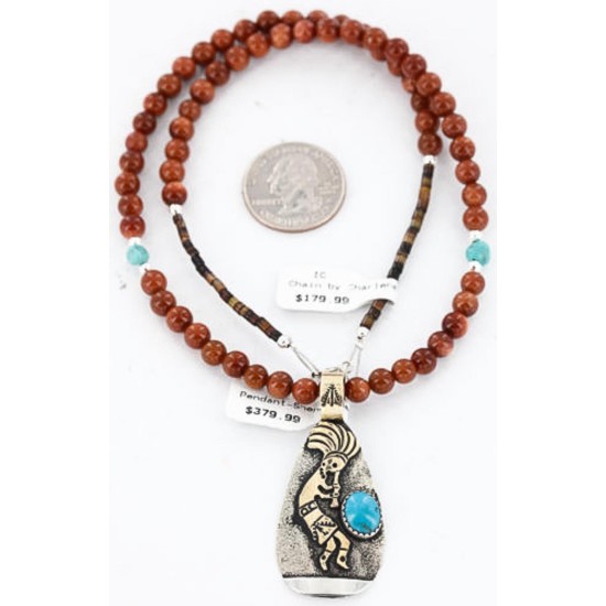 12kt Gold Filled and .925 Sterling Silver Handmade KOKOPELLI Certified Authentic Navajo Turquoise Native American Necklace 371045661855