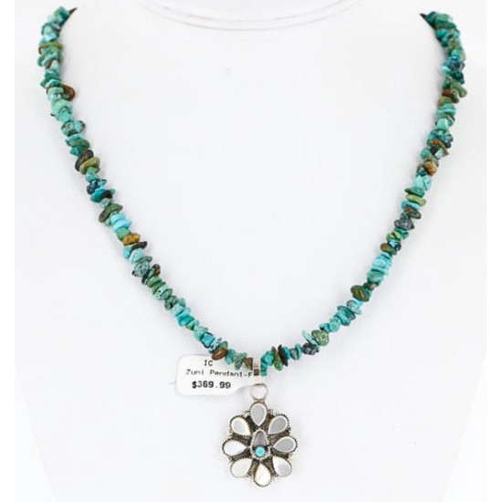 Petit Point Handmade Certified Authentic Zuni .925 Sterling Silver Turquoise Native American Necklace 390852186156