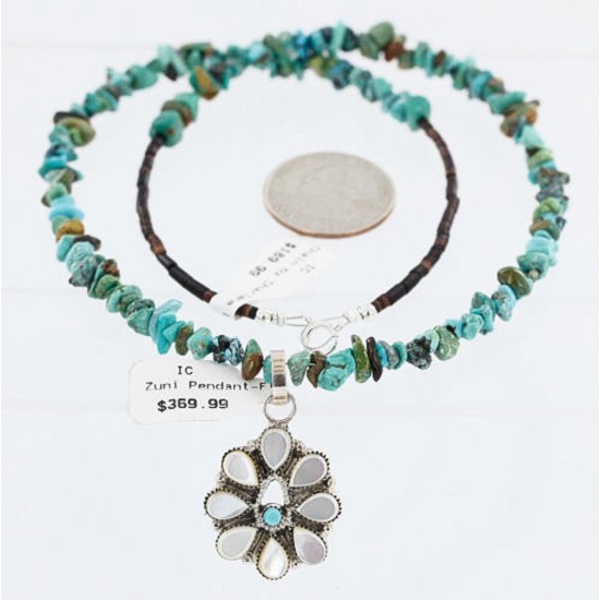 Petit Point Handmade Certified Authentic Zuni .925 Sterling Silver Turquoise Native American Necklace 390852186156