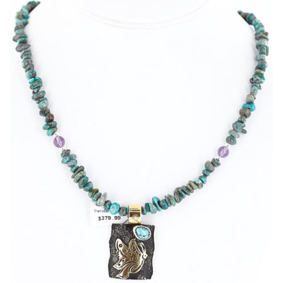 12kt Gold Filled and .925 Sterling Silver Handmade Butterfly Certified Authentic Navajo Turquoise Native American Necklace 371060572396