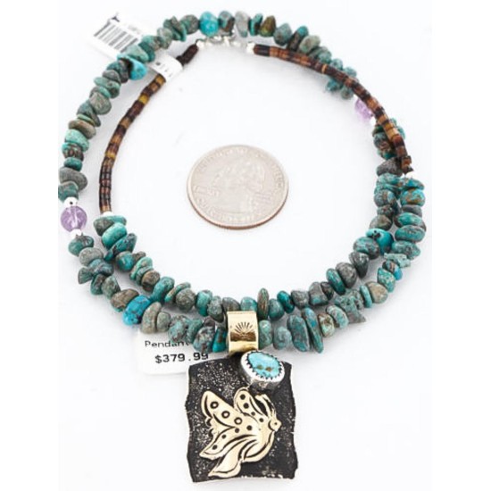 12kt Gold Filled and .925 Sterling Silver Handmade Butterfly Certified Authentic Navajo Turquoise Native American Necklace 371060572396