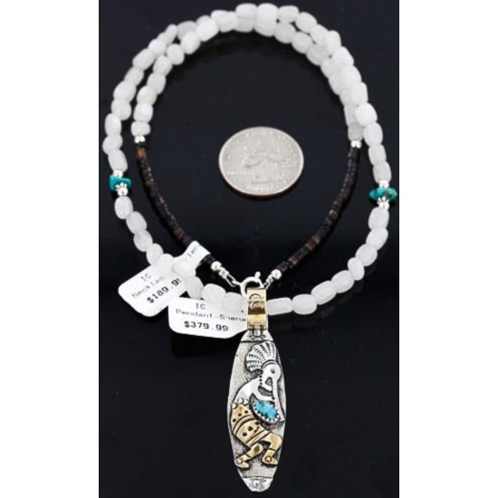 12kt Gold Filled and .925 Sterling Silver Handmade KOKOPELLI Certified Authentic Navajo Turquoise Native American Necklace 371034932311