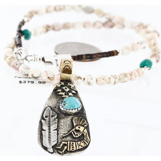 12kt Gold Filled and .925 Sterling Silver Handmade KOKOPELI Certified Authentic Navajo Turquoise Native American Necklace 371004026048