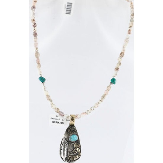 12kt Gold Filled and .925 Sterling Silver Handmade KOKOPELI Certified Authentic Navajo Turquoise Native American Necklace 371004026048