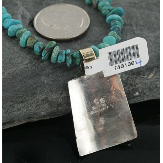 12kt Gold Filled and .925 Sterling Silver Handmade KOKOPELLI Certified Authentic Navajo Turquoise Native American Necklace 370909123287