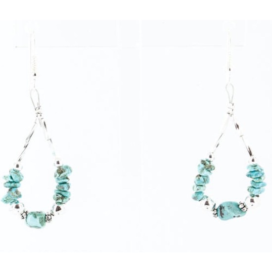 Certified Authentic Navajo .925 Sterling Silver Hooks Natural Turquoise Native American Earrings 390824673586