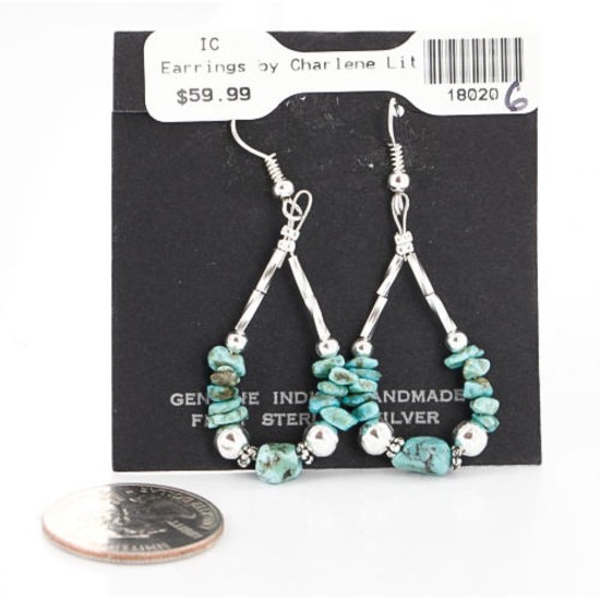 Certified Authentic Navajo .925 Sterling Silver Hooks Natural Turquoise Native American Earrings 390824673586