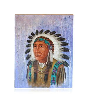 $600 Navajo Indian Chief Painted by Certified Authentic Acrylic Native American Painting  10799