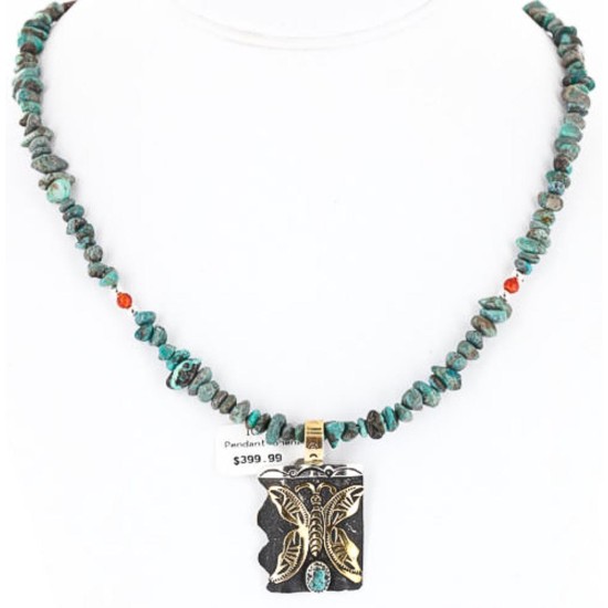 12kt Gold Filled and .925 Sterling Silver Handmade Butterfly Certified Authentic Navajo Turquoise Native American Necklace 371064230099