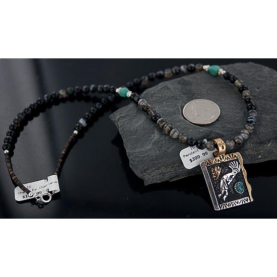 12kt Gold Filled and .925 Sterling Silver Handmade KOKOPELLI Certified Authentic Navajo Turquoise Native American Necklace 370885811699