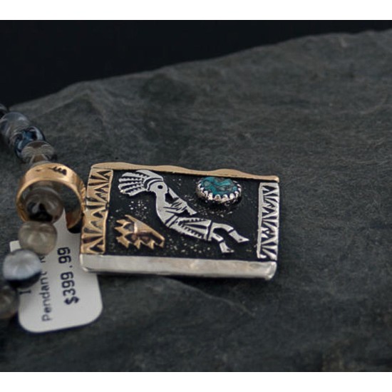 12kt Gold Filled and .925 Sterling Silver Handmade KOKOPELLI Certified Authentic Navajo Turquoise Native American Necklace 370885811699