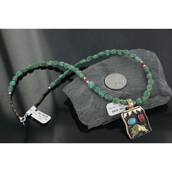12kt Gold Filled and .925 Sterling Silver Handmade Buffalo Certified Authentic Navajo Turquoise Native American Necklace 390667363732