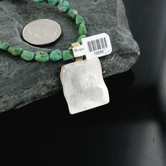 12kt Gold Filled and .925 Sterling Silver Handmade Buffalo Certified Authentic Navajo Turquoise Native American Necklace 390667363732