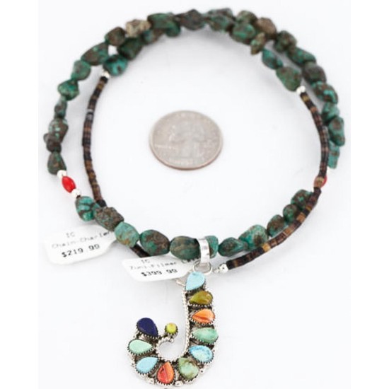 Petit Point Handmade Certified Authentic Zuni .925 Sterling Silver MULTICOLOR and Turquoise Native American Necklace 390786456391