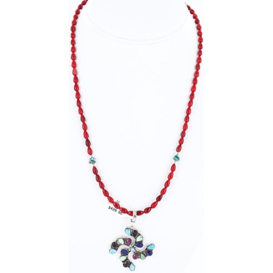 Petit Point Handmade Certified Authentic Zuni .925 Sterling Silver MULTICOLOR and Turquoise Native American Necklace 371016914571