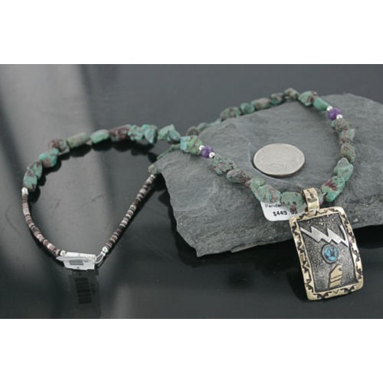 $640 .925 Sterling Silver and 12kt Gold Filled Handmade Modern Design Certified Authentic Navajo Turquoise Native American Necklace 390722707201
