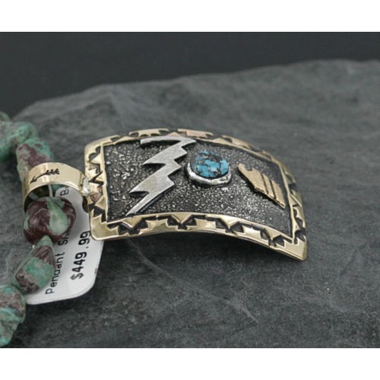 $640 .925 Sterling Silver and 12kt Gold Filled Handmade Modern Design Certified Authentic Navajo Turquoise Native American Necklace 390722707201