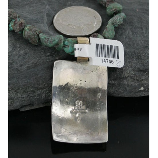 $640 .925 Sterling Silver and 12kt Gold Filled Handmade Modern Design Certified Authentic Navajo Turquoise Native American Necklace 390722707201