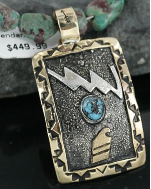 $640 .925 Sterling Silver and 12kt Gold Filled Handmade Modern Design Certified Authentic Navajo Turquoise Native American Necklace 390722707201
