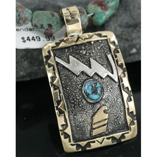 $640 .925 Sterling Silver and 12kt Gold Filled Handmade Modern Design Certified Authentic Navajo Turquoise Native American Necklace 390722707201
