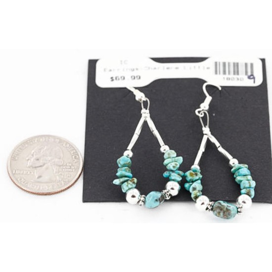 Certified Authentic Navajo .925 Sterling Silver Hooks Natural Turquoise Native American Earrings 371054494253