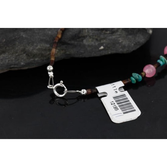Certified Authentic Navajo .925 Sterling Silver Natural Turquoise and Native American Pink Quartz Bracelet 390742423467