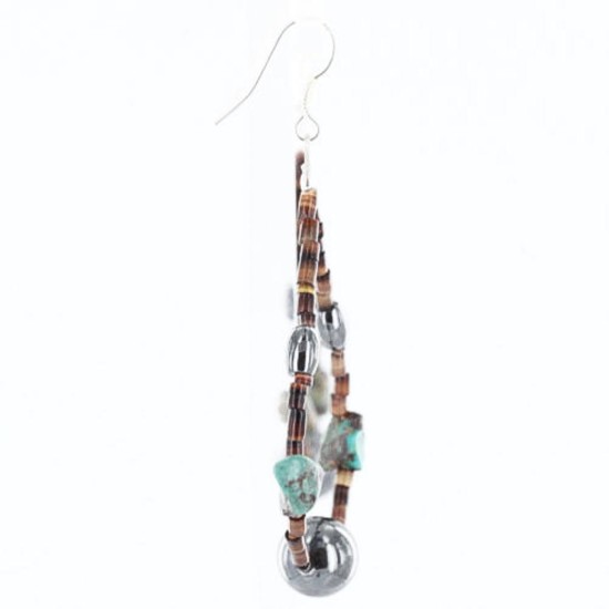 $80 Certified Authentic Navajo .925 Sterling Silver Hooks Natural Turquoise Hematite Native American Earrings 370994156894